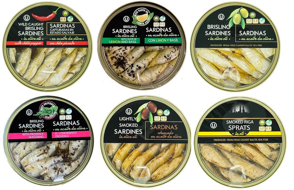 Grilled Catch - 6 Flavor Canned Sardines Variety Fish Sampler Pack European