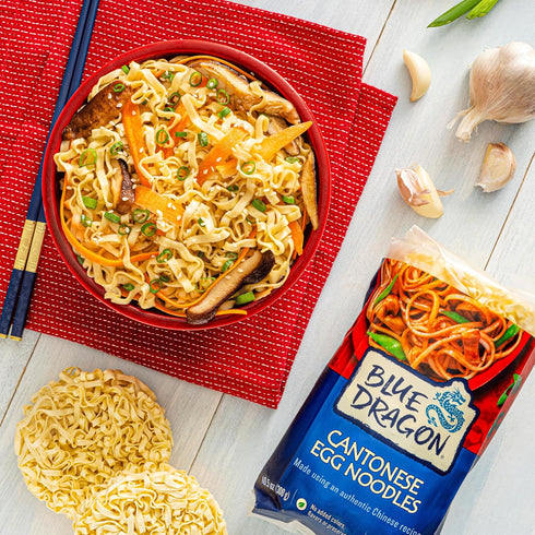 10.5oz (Pack 2) Blue Dragon Medium Cantonese Egg Noodles - of - Traditional Cantonese-Style Noodle Nests Made