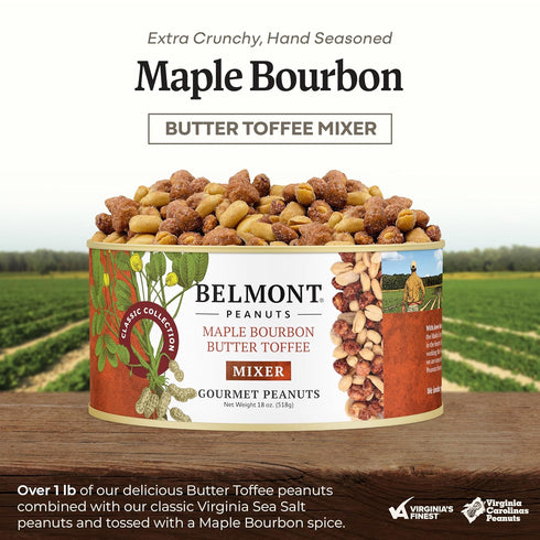 18 oz (1 Pack) Belmont Peanuts Gourmet Maple Bourbon Butter Toffee Mixer with Maple Bourbon-Spiced Sea Salt and Butter
