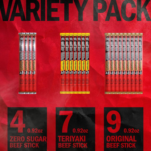 Pack 100% 5g (20 Pack) 0.92 oz Jack Link's Beef Jerky Sticks Variety - Original, Teriyaki & Zero Sugar - Made with Real