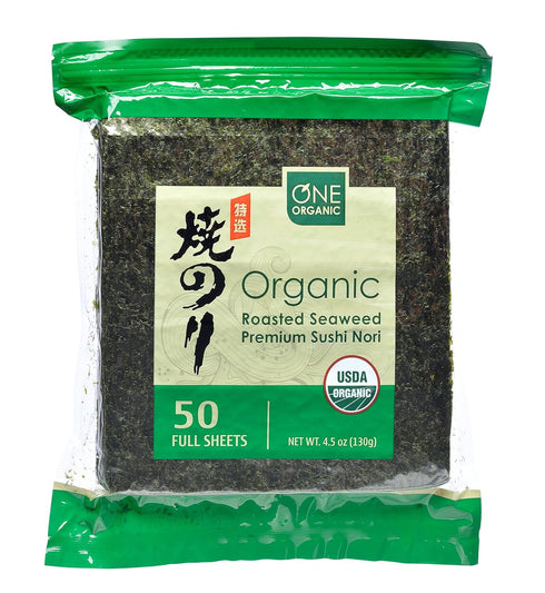 ONE ORGANIC Sushi Nori Premium Roasted Organic Seaweed, 50 Full Sheets