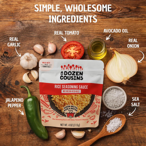 Dozen (10 Pack), 4oz A Cousins Mexican Rice Seasoning Sauce Pour & Mix Red Rice Starter with Tomato, Onion, Garlic