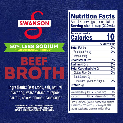 32 oz (Pack 4) Swanson Lower Sodium Beef Broth, Carton
