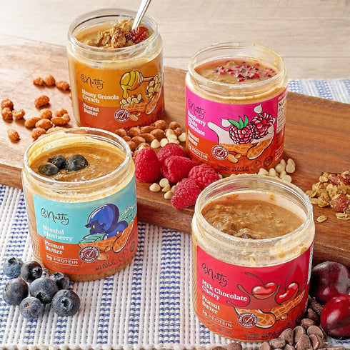 9oz 4 Packs BNutty Fruit Lover's Peanut Butter | Gluten-Free, Natural Ingredients | Assorted Flavors, Smooth & Creamy
