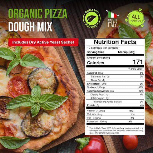 Rossetto 17.6 oz (500 (Pack 1) Molino Organic Pizza Dough Mix with Active Dry Yeast - Healthy Pizza Crust or Bread