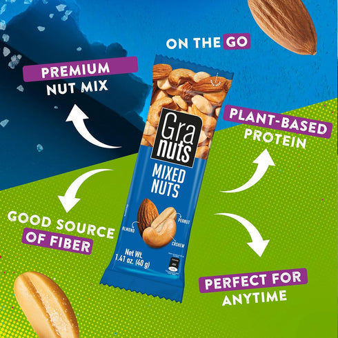 1.41 Oz (12 Packs) Granuts Mixed Nuts | Almonds, Peanuts & Cashews | Crunchy + Soft Textures | On-the-Go Snack | Inner
