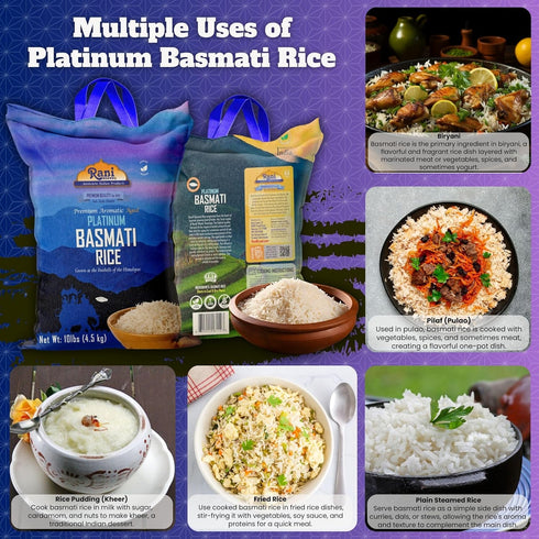 10-Pound 160oz (10lbs) 4.53kg Rani Platinum White Basmati Rice Extra Long Aged Bag, ~ All Natural | Gluten Friendly |