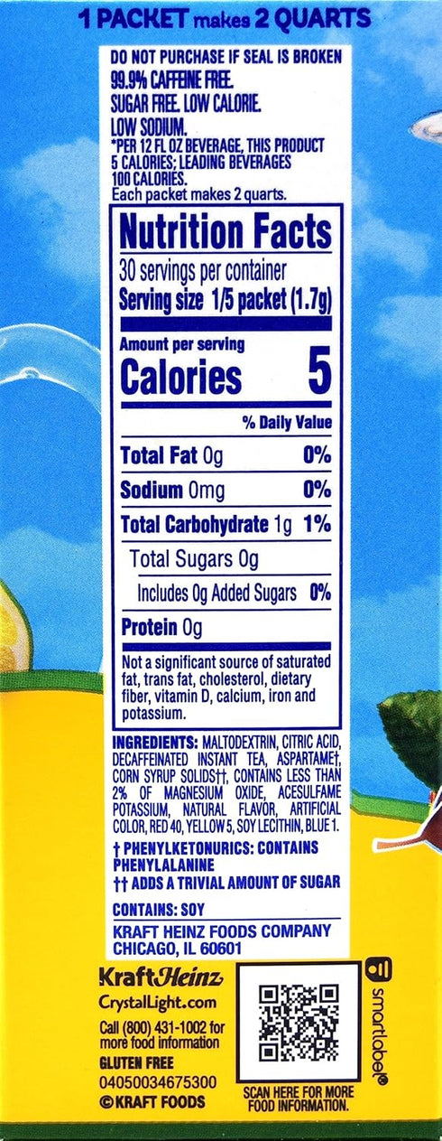 12-Quart (Pack 5) Crystal Light Decaf Lemon Iced Tea Natural Flavor Drink Mix, Canister