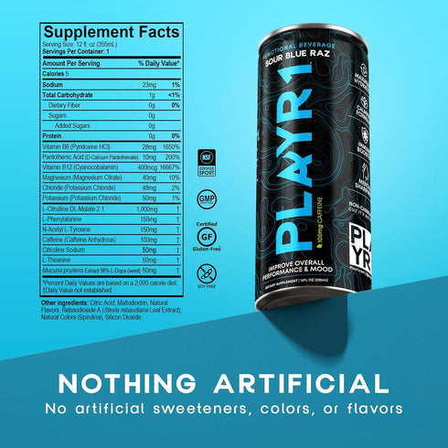 PLAYR1 24 pack Sour Blue Raz Caffeinated