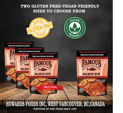 Famous 100g Pack 3 (3, 100g) British Columbia Salmon Rub Authentic West Coast Salmon Seasoning for BBQ, Oven, and Cedar