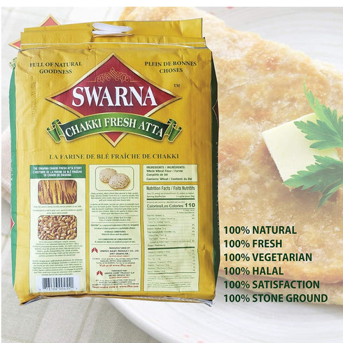 Swarna 100% (20lb) Chakki Atta Whole Wheat Flour Vegetarian, Natural and Hygienic