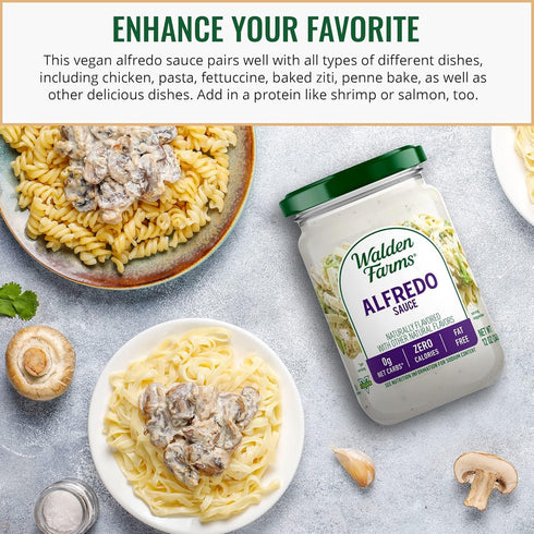 Walden Farms Light Alfredo Sauce, 12 oz. Jar (2 Pack) - Vegan, Keto Friendly, Perfect for Chicken, Pasta & More