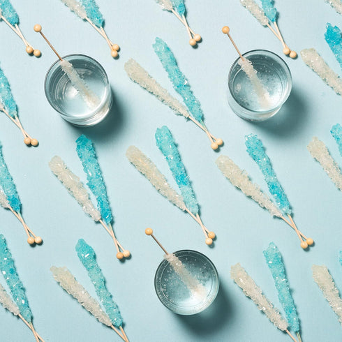 36 Light Blue and White Rock Candy Sugar Sticks - Individually Wrapped Treats - Cotton Candy & Original Sugar Flavored