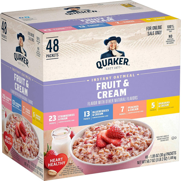 Quaker Instant Oatmeal, Fruit and Cream 4 Flavor Variety Pack, Individual Packets,