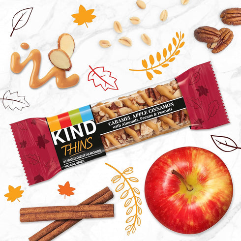 5g 10 Count KIND Thins Snack Bars, Caramel Apple Cinnamon, Gluten Free, Low Calorie, Healthy Snacks, Sugar