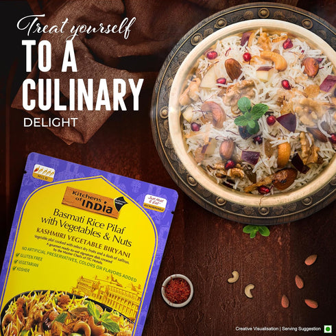 8.8 (Pack 6), Kitchens of India Kashmiri Vegetable Biryani, Basmati Rice Pilaf with Vegetables & Nuts, Ounces
