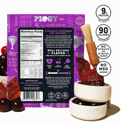 Packed 2.7 (Pack 8) KRAVE All Natural Pork Jerky, Black Cherry BBQ - Protein Snacks Roasted for Maximum Flavor