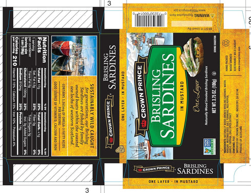 3.75-Ounce (Pack 12) Crown Prince One Layer Brisling Sardines in Mustard, Cans