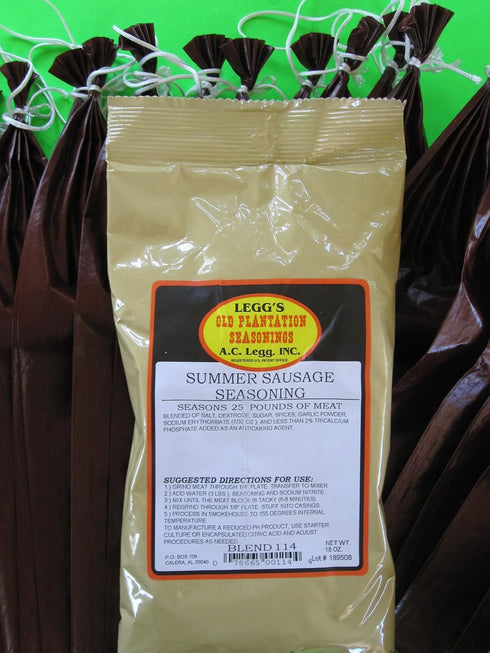 A C Leggs Old Plantation Seasonings Summer 25 lbs Sausage seasoning and Casing Sleeves for of meat. Add venison, beef