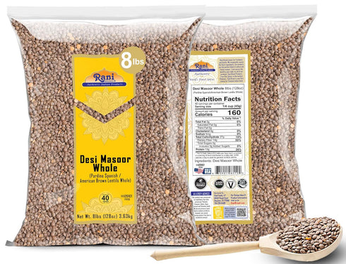 128oz (8lbs) 3.63kg Rani Desi Masoor (Masur) Whole (aka. Pardina Spanish/American Brown Lentils Whole) Bulk ~ All