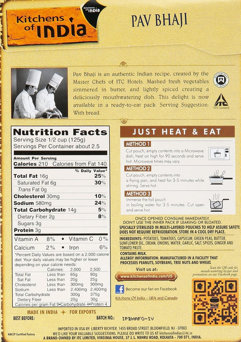 10OZ KITCHENS OF INDIA ENTRE RTE PAV BAHJI CURRY MSHD