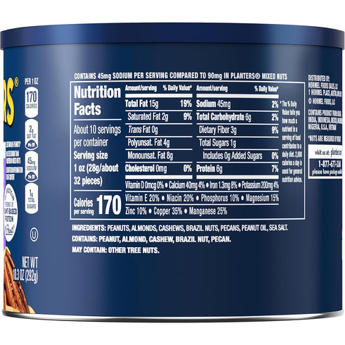 10 Oz PLANTERS Cashews Roasted Lightly Salted Mix Nuts Snack - Plant-Based Protein Party Snacks, Canister