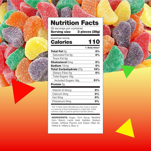 2 Fruit Slices Candy | Pound Bulk Bag | Assorted Sugar Coated Jelly Candies in Strawberry, Orange, Lemon, Grape, Apple