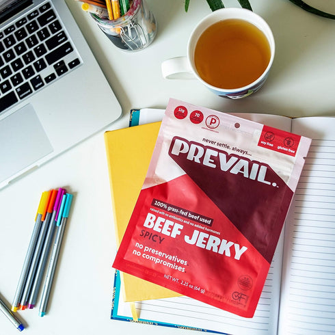 PREVAIL Spicy Grass-Fed Beef Jerky | SOY FREE | 100% Grass-Fed | Gluten Free Snacks | Pack of 3 Bags