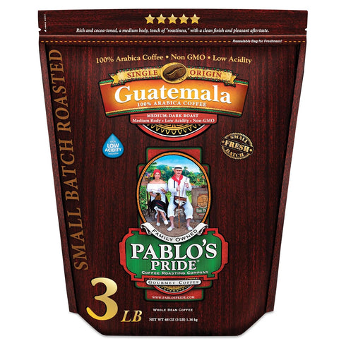 Pablo's Pride 3LB Guatemala - Medium-Dark Roast - Whole Bean Coffee - Low Acidity