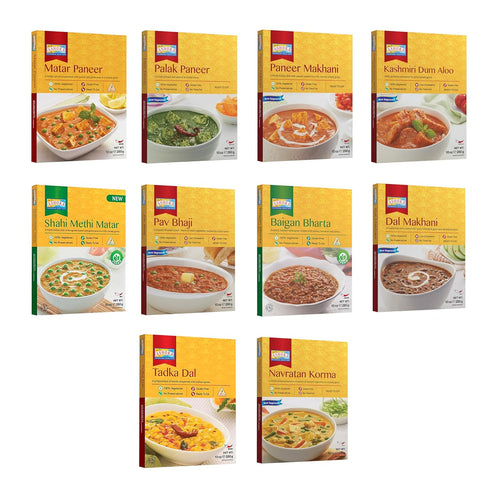 1932, Pack, Pack, Pack 10 Ashoka Microwaveable Entrees Vegetarian Sampler Kit, Heat & Serve Meal Kosher Certified