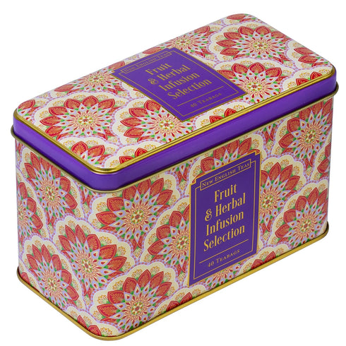 40 New English Teas Fruit and Herbal Tea in Tin with Teabags - Rosehip & Hibiscus, Peppermint, Chamomile & Black Tea