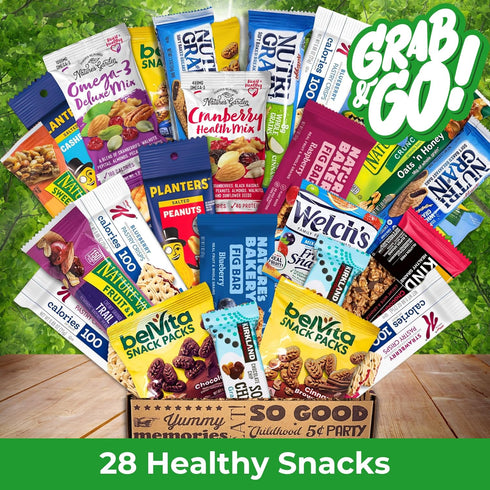 (28 Count) Healthy Snack Variety Box for Adults - Deluxe Assortment with Granola Bars, Nut Mixes, and Fruit Snacks