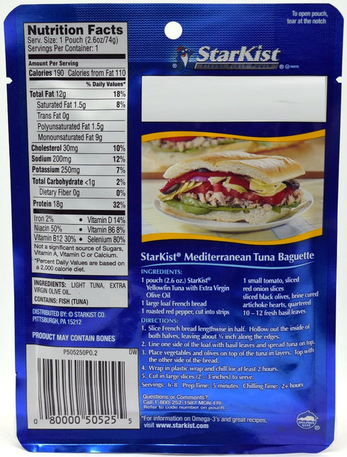 StarKist 2.6-Ounce (Pack 10) Yellowfin Tuna in Extra Virgin Olive Oil, Single Serve Pouch