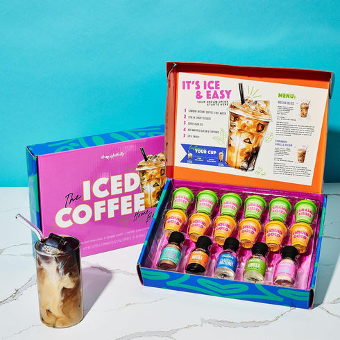Set, Thoughtfully, Iced Coffee Barista Bar Gift Includes Instant Coffee, Flavored Syrups, Cocoa Powder & Cinnamon