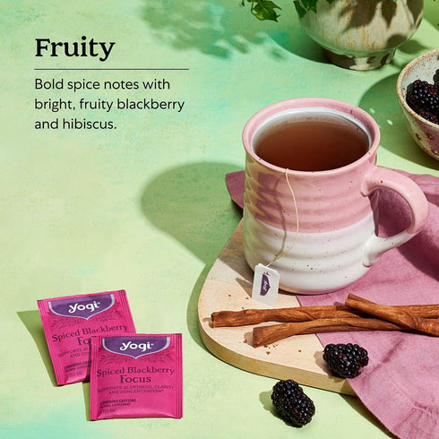16 Pack (4 Packs) Yogi Tea Spiced Blackberry Focus - Bags per - Organic Blackberry Tea for Focus with Caffeine