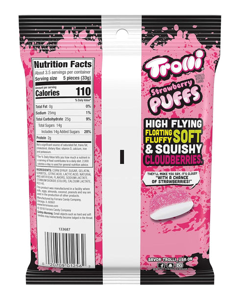 Gummy 4.25 (Pack 12) Trolli Strawberry Puffs, Sour Worms Candy, Ounce Bags