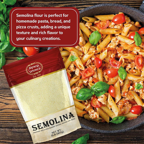 Spicy World 2 LB (Pack 6) 12 LBS Semolina Flour of - Bulk Semolina For Pasta - Fine, Durum Wheat Flour For Bread