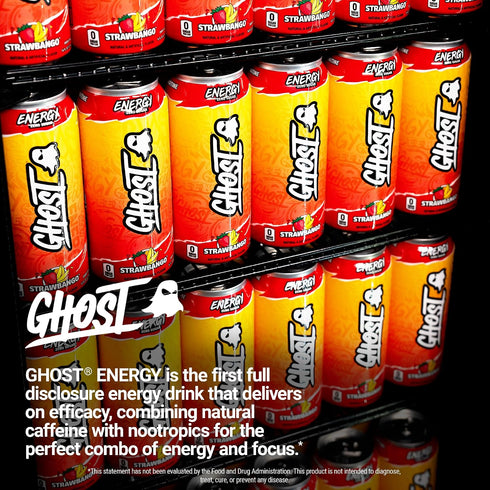 12-Pack, 16oz 200mg GHOST Energy Drink - Strawbango, - Energy & Focus & No Artificial Colors - of Natural Caffeine