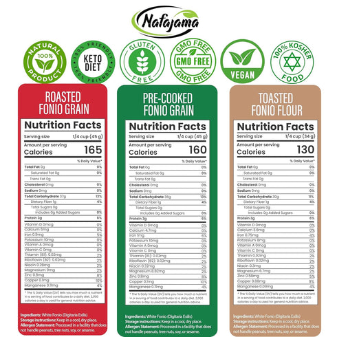 3 Packs-3lb, Nafajama Premium Fonio Variety Pre-cooked Fonio Grain, Roasted Fonio Grain Organic & Toasted Fonio Flour |