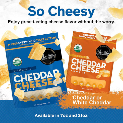 (0.44lb) Healthier Comforts Organic White Cheddar Cheese Powder | Gluten Free, Kosher, Keto-Friendly, Non-GMO