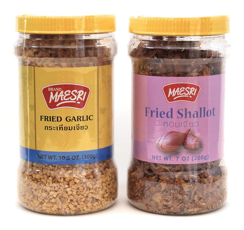 Pack, 7 10.5 2 Maesri Fried Shallot & Fried Garlic Combo Ingredient & Garnish widely used in Asian Cooking, Ounce