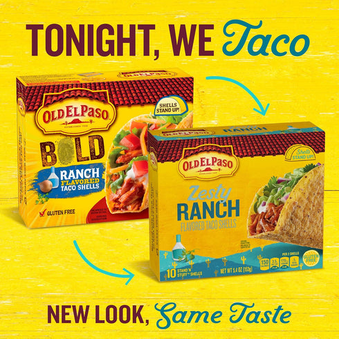 10 5.4 oz (Pack 6) Old El Paso Stand 'N Stuff Taco Shells, Zesty Ranch, Gluten Free Crunchy Corn Taco Shells, Ct