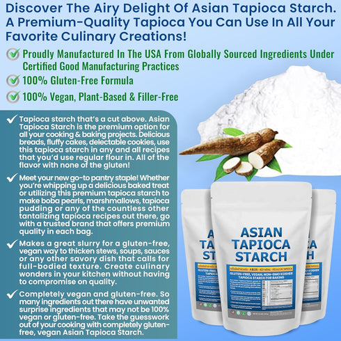 2.5 lb Tapioca Flour for Baking - Tapioca Starch Powder Resealable Poly Bag - Non-GMO, Gluten Free, Vegan, Kosher