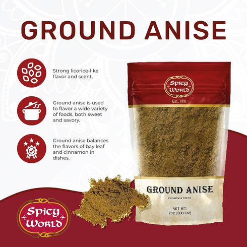 Spicy World Ground Anise Powder, 7 Ounce - Pure & Natural, Great for Baking, Cooking, and Tea