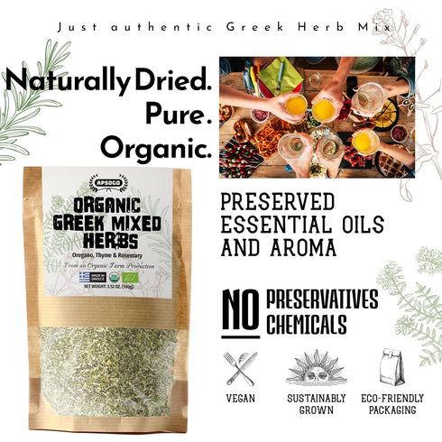 (3.52 oz) APSOGO Organic Greek Seasoning Blend Greek Oregano, Rosemary & Thyme - Authentic Mediterranean Greek