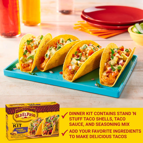 10 8.8 oz Old El Paso Stand 'N Stuff Taco Dinner Kit with Taco Shells, Mild Taco Sauce, and Seasoning Mix, Easy Meal