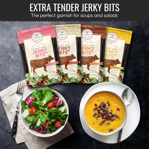 Premium Aufschnitt Products Pack) Aufschnitt Jerky Bits Bites, Healthy Snacks Made of Beef and Chicken, High Protein