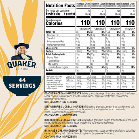 Pack, Packets, (44 Pack) Quaker Instant Oatmeal Fruit & Cream Variety Single Serve