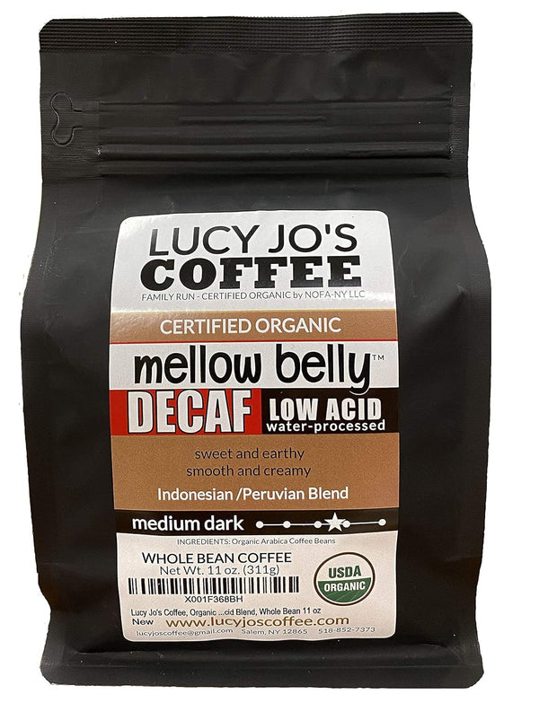 Lucy Jo's Coffee Roastery, Organic Decaf Mellow Belly Low Acid Blend, Medium