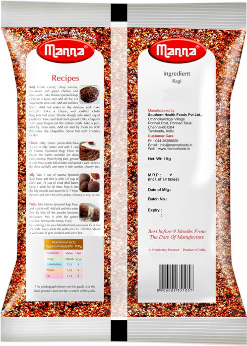 2kg (1kg Pack x2) Manna Sprouted Ragi Flour/ Finger Millet Flour